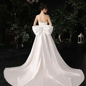 White Satin Large Bow Floor-Length Bow Sash, Wedding Dress Embellishment